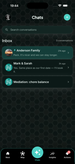 Chats inbox listing family conversations